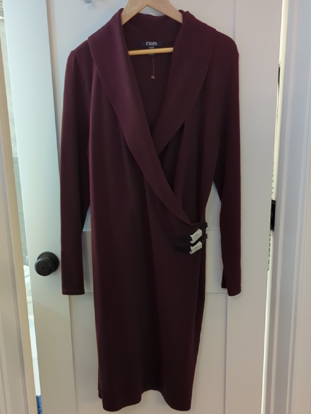 Chaus Women's Wine Wrap-Style Long Sleeve Dress